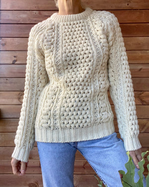 Vintage Handknit Tuck Stich Cable Fisherman Sweater M