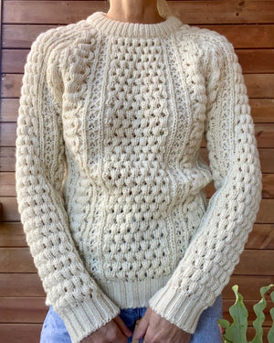 Vintage Handknit Tuck Stich Cable Fisherman Sweater M