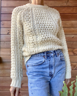 Vintage Handknit Tuck Stich Cable Fisherman Sweater M