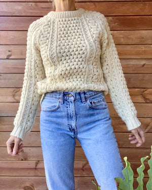 Vintage Handknit Tuck Stich Cable Fisherman Sweater M