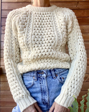 Vintage Handknit Tuck Stich Cable Fisherman Sweater M