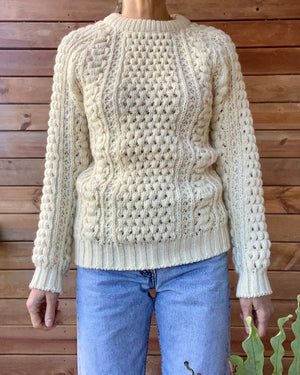 Vintage Handknit Tuck Stich Cable Fisherman Sweater M