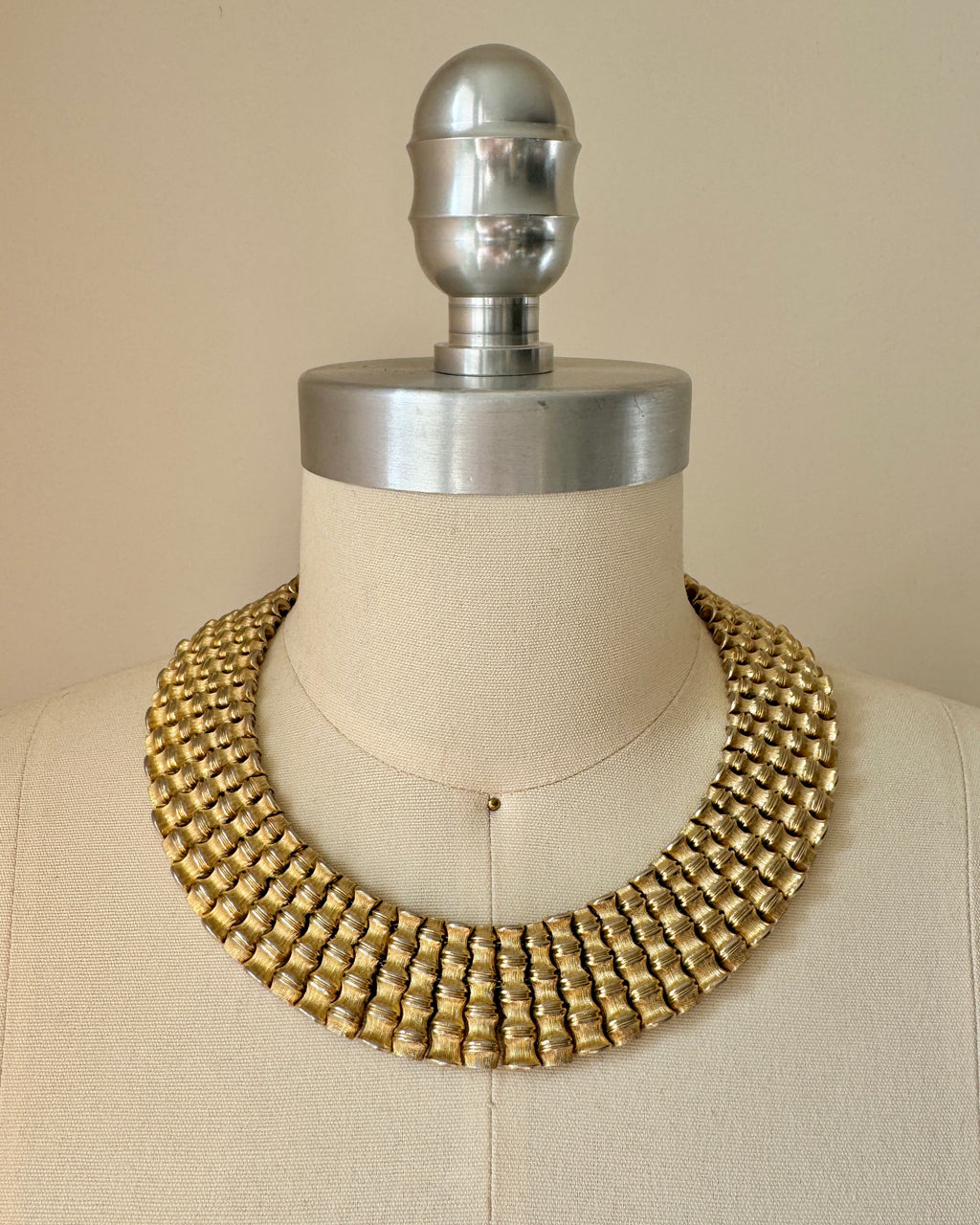 Vintage 1960s Gold Plated Bamboo Collar Choker Clavicle Necklace With Chain Link Made in USA