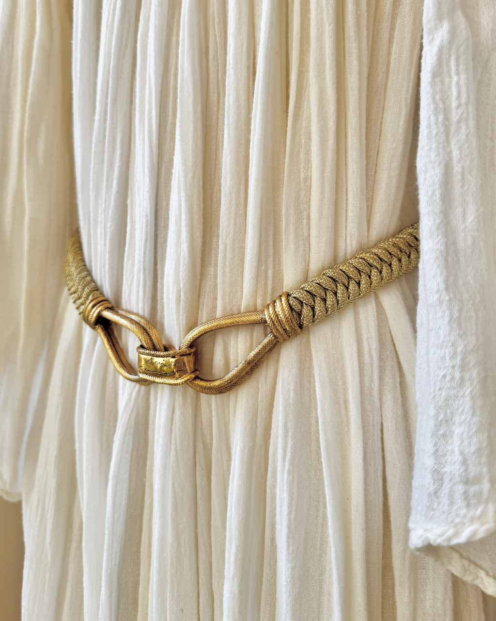 Vintage 1980s YSL Yves Saint Laurent Gold Braided Belt with Signed Metal Loop Buckle Made in France