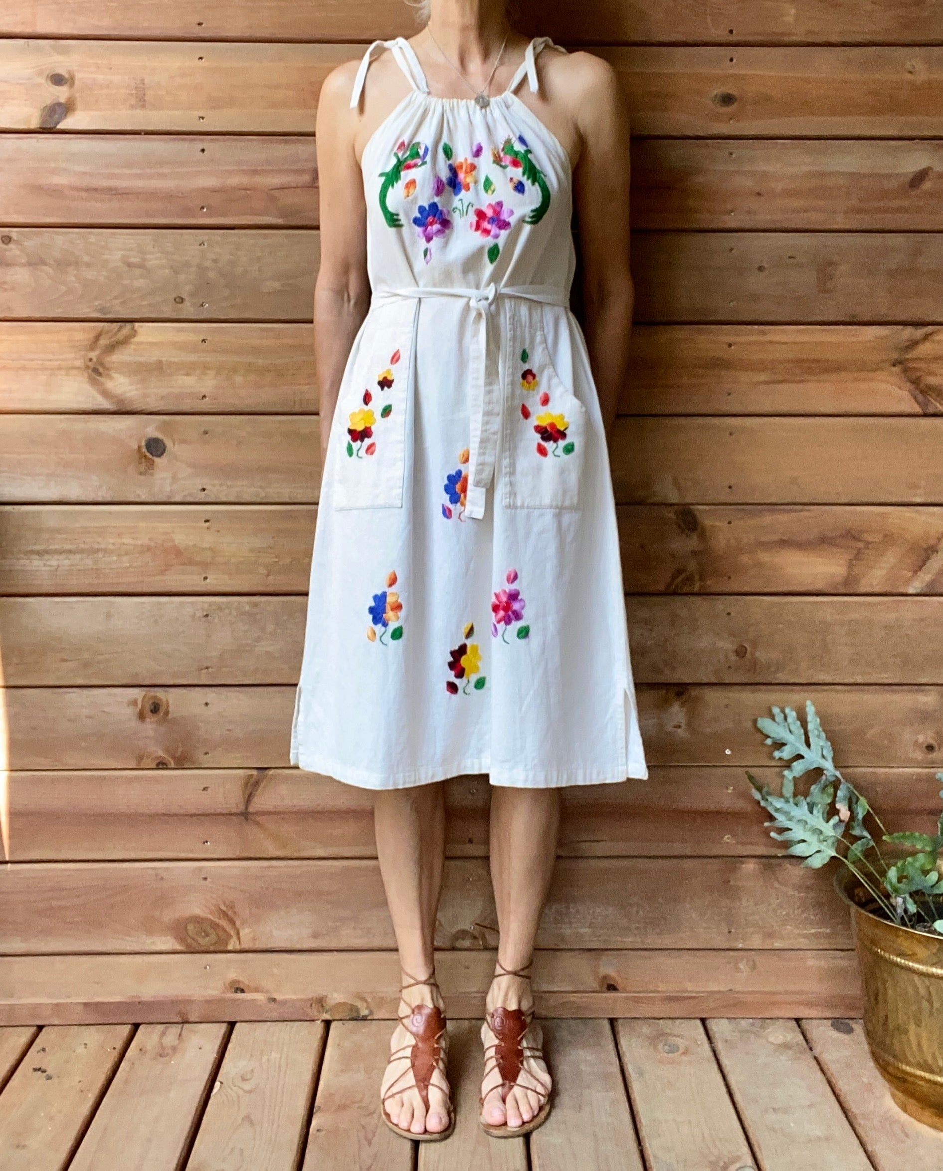 Vintage Mexican Embroidered Shoulder Strap Dress