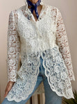 Vintage 1980s Cream Floral Soutache Lace On Mesh Net Top Cardigan Jacket M L