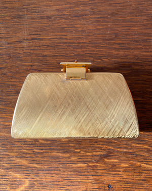 Vintage 1960s BONWIT TELLER Gold Tone Metal Box Clutch With Buckle  Made in Italy