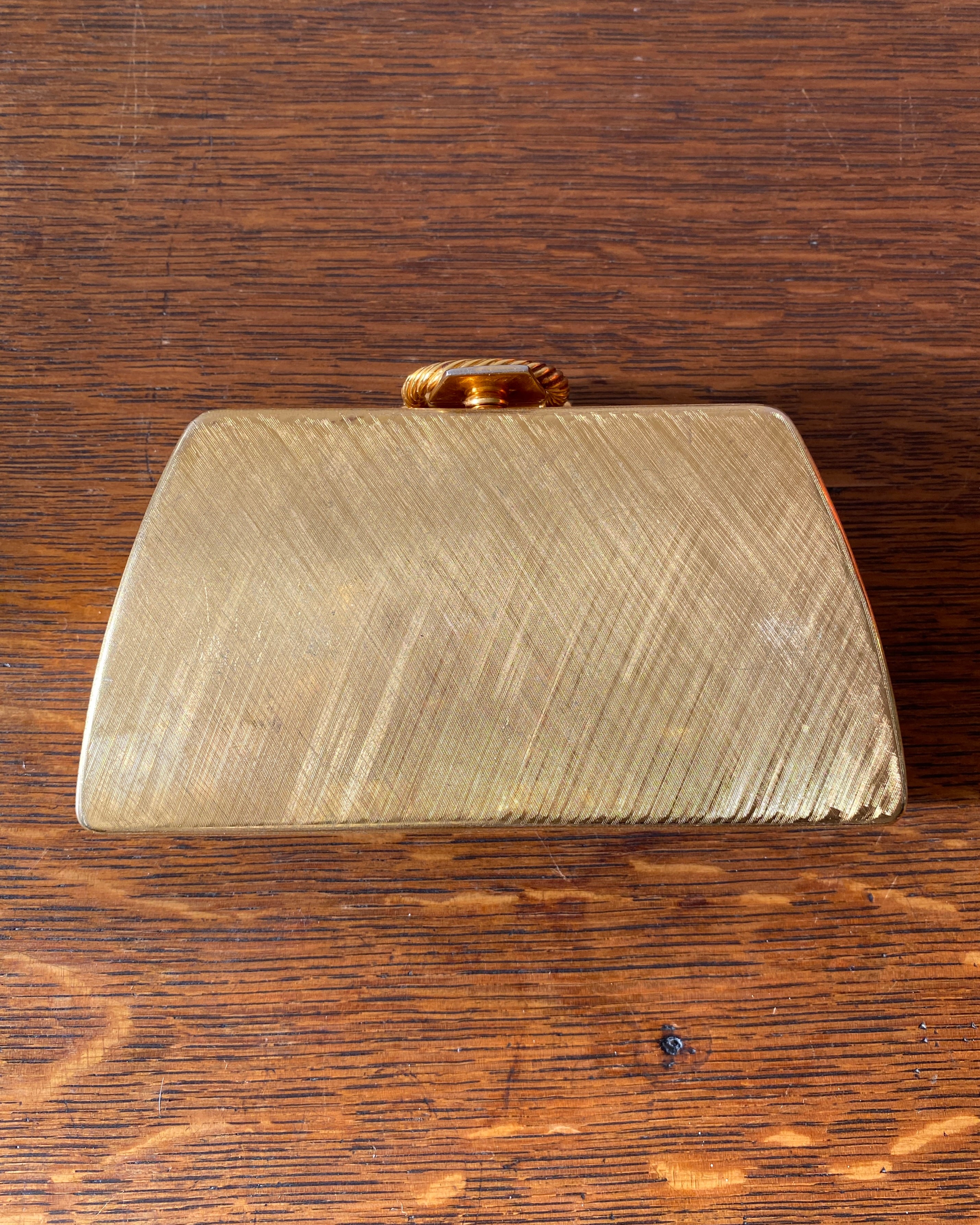 Vintage 1960s BONWIT TELLER Gold Tone Metal Box Clutch With Buckle  Made in Italy