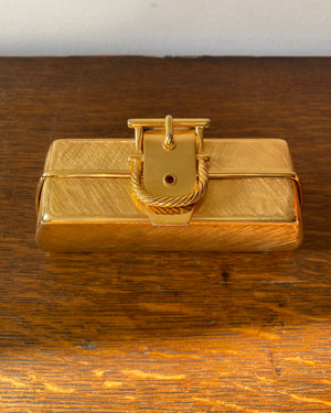 Vintage 1960s BONWIT TELLER Gold Tone Metal Box Clutch With Buckle  Made in Italy