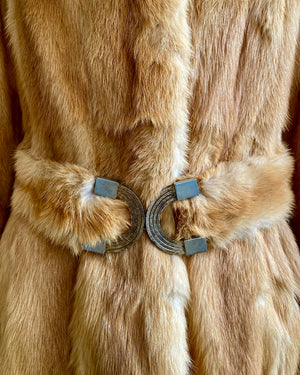 Vintage Hollywood style 1970s Red Fox Fur Penny Lane Coat with Belt and Notch Collar size SM