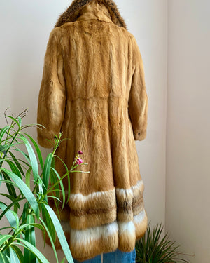 Vintage Hollywood style 1970s Red Fox Fur Penny Lane Coat with Belt and Notch Collar size SM