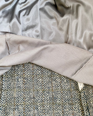 Vintage 1960s Tweed Herringbone with Check Double Breasted Coat SM M