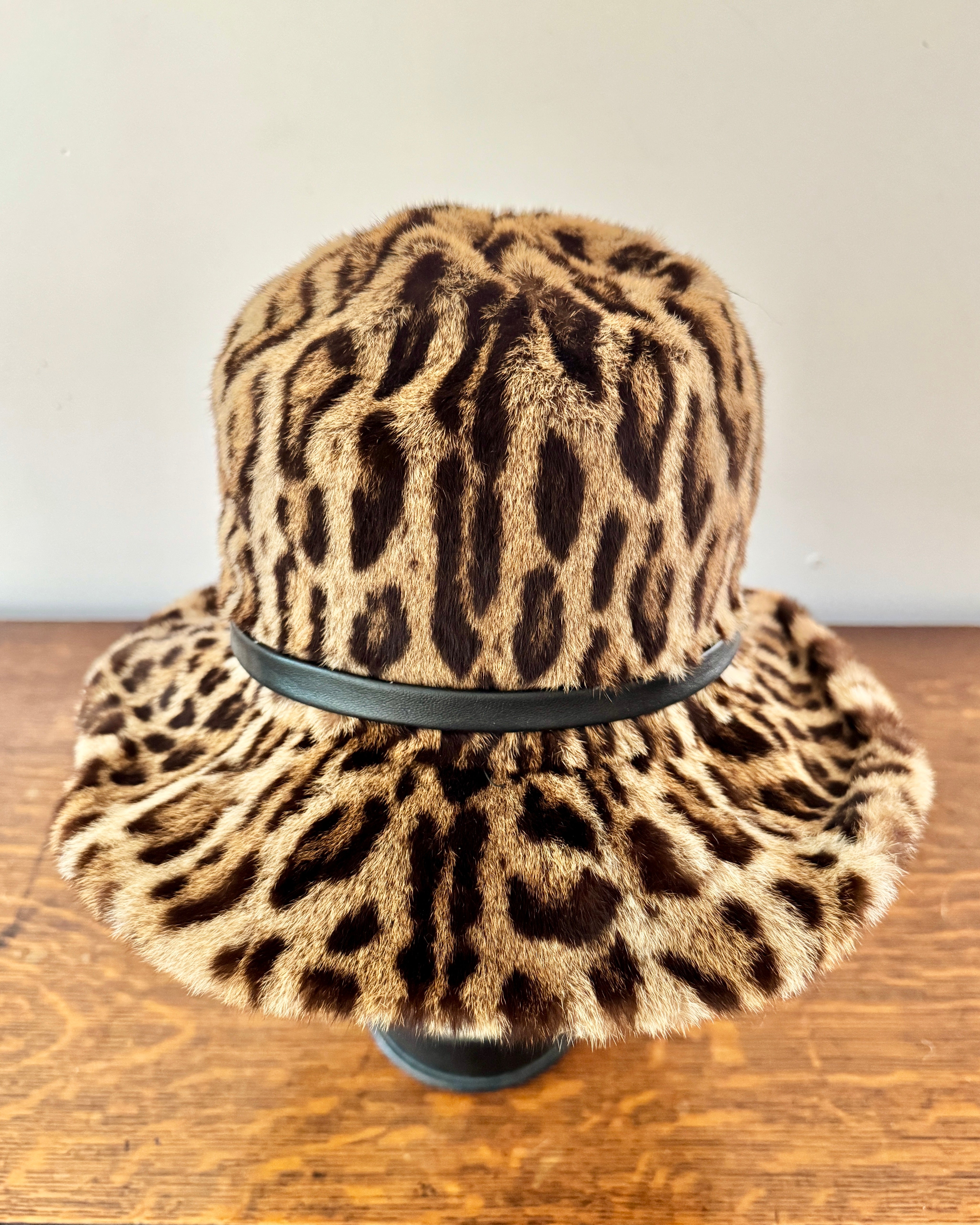 Vintage 1960s Handmade Poppers of Montreal Ocelot Real Fur With Wide Brim Bucket Hat