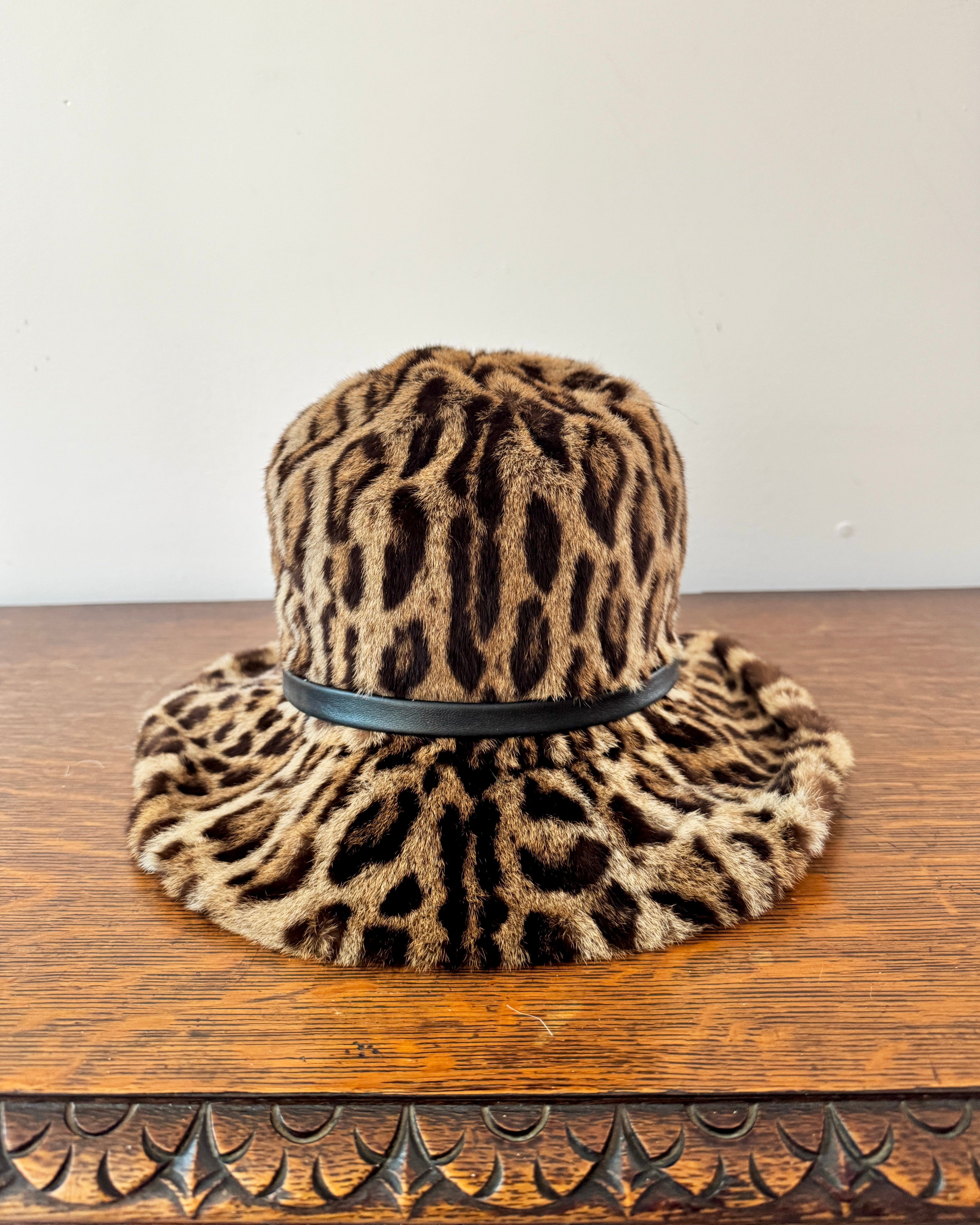 Vintage 1960s Handmade Poppers of Montreal Ocelot Real Fur With Wide Brim Bucket Hat