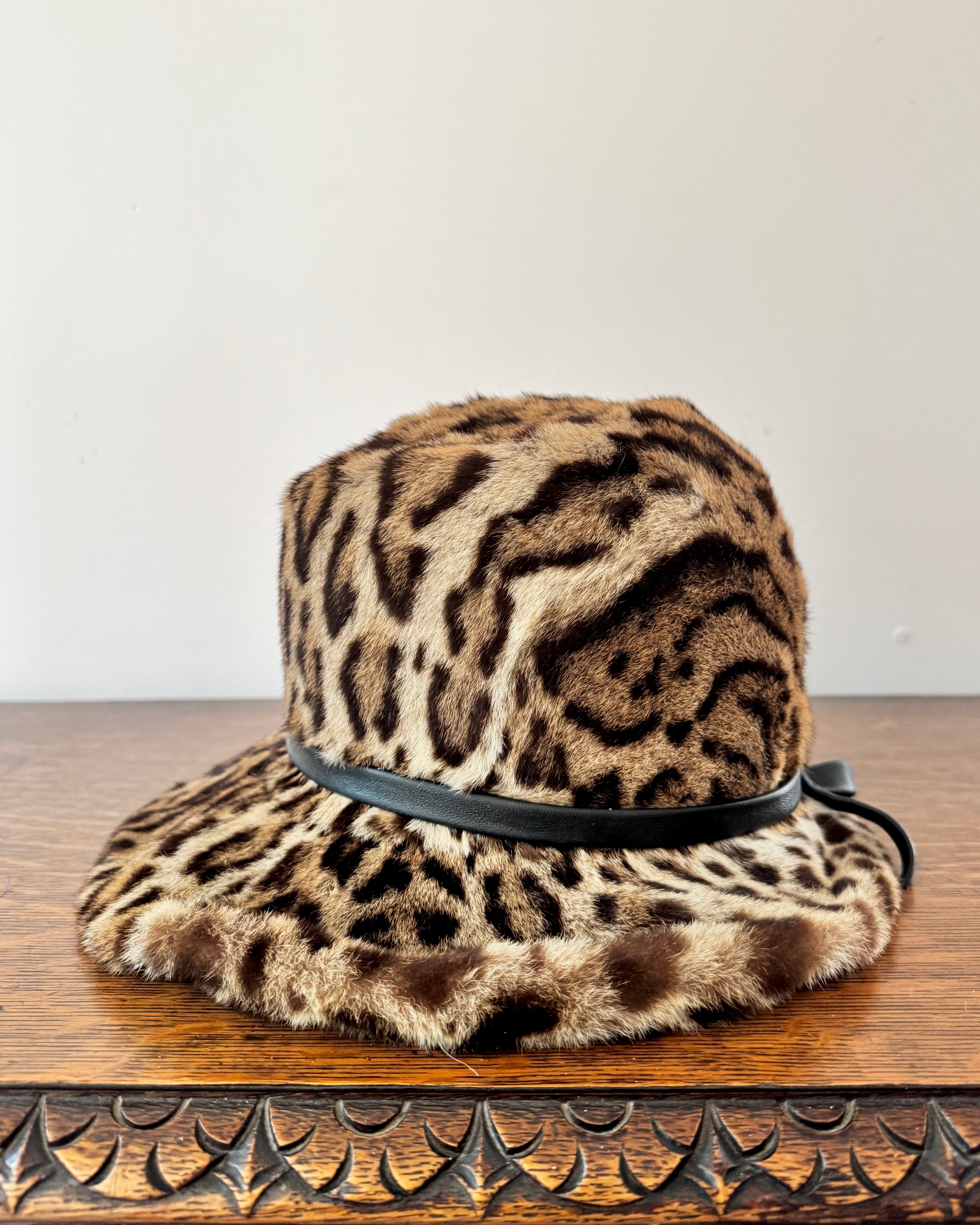 Vintage 1960s Handmade Poppers of Montreal Ocelot Real Fur With Wide Brim Bucket Hat