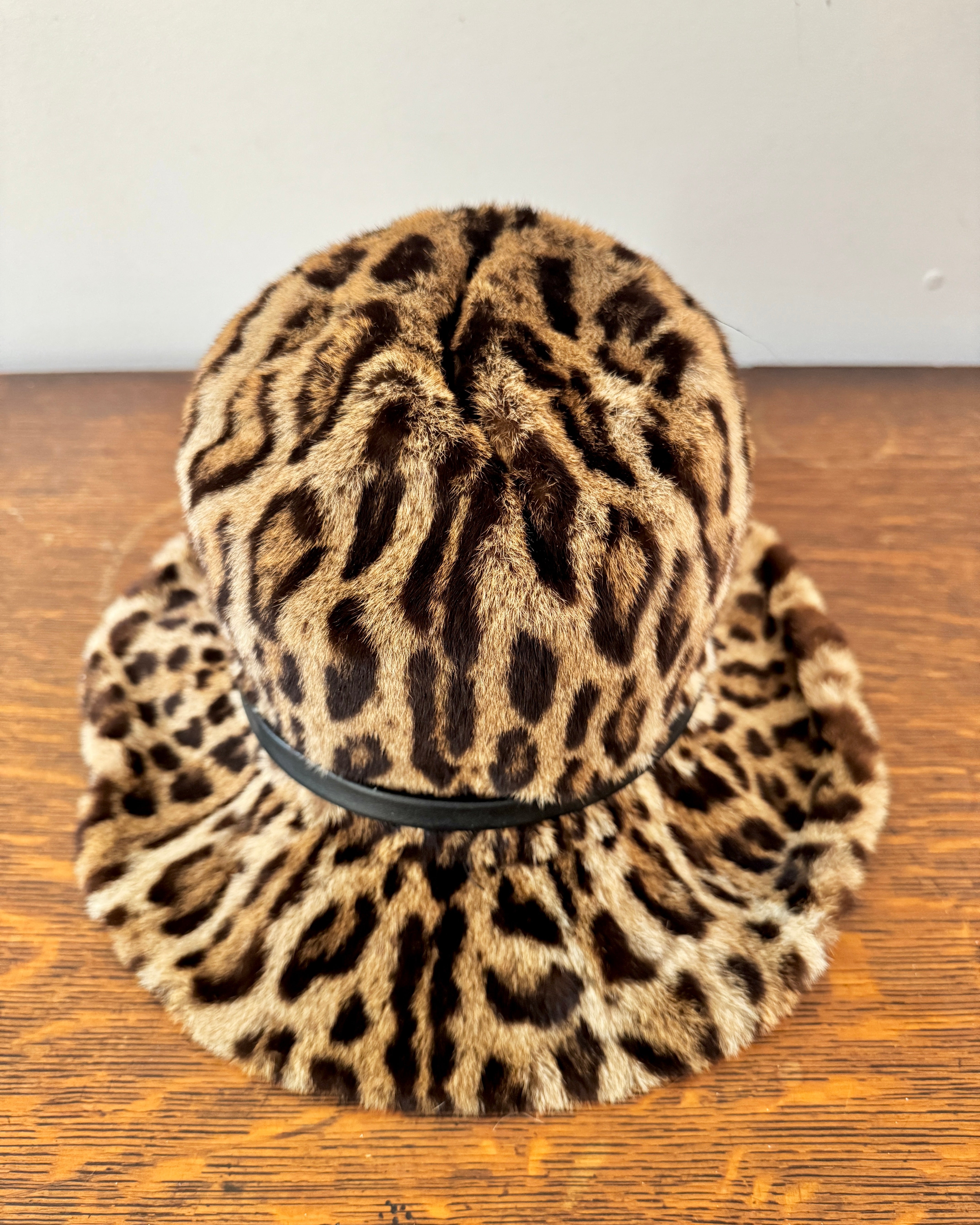 Vintage 1960s Handmade Poppers of Montreal Ocelot Real Fur With Wide Brim Bucket Hat