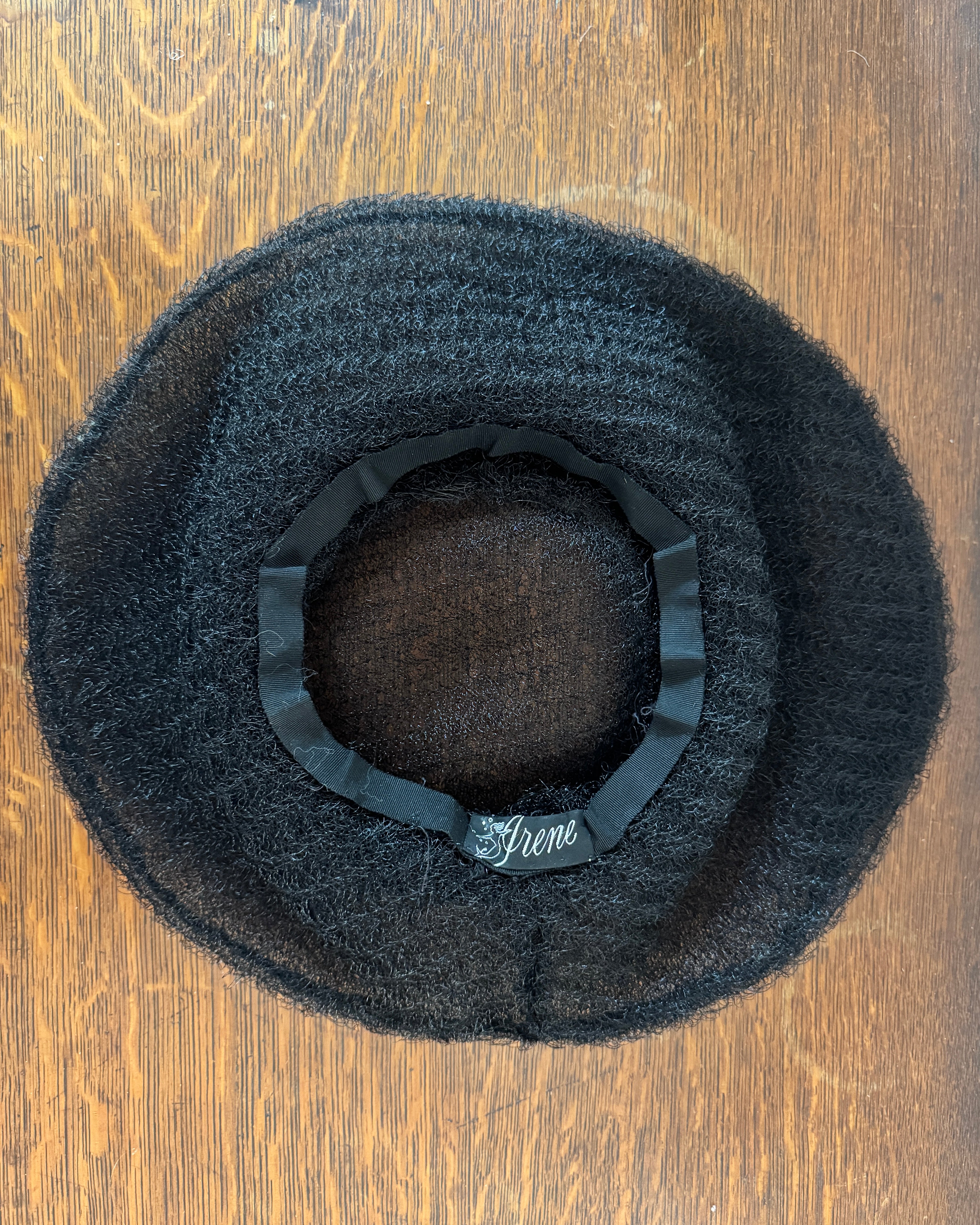 Vintage Irene Handmade Black Synthetic Horsehair Wide Brim Hat 1960s