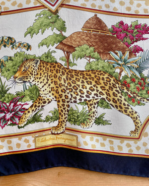 Vintage Salvatore Ferragamo Silk Twill Printed Wild Animal Cats Carre Scarf Shawl 34X34