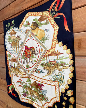 Vintage Salvatore Ferragamo Silk Twill Printed Wild Animal Cats Carre Scarf Shawl 34X34