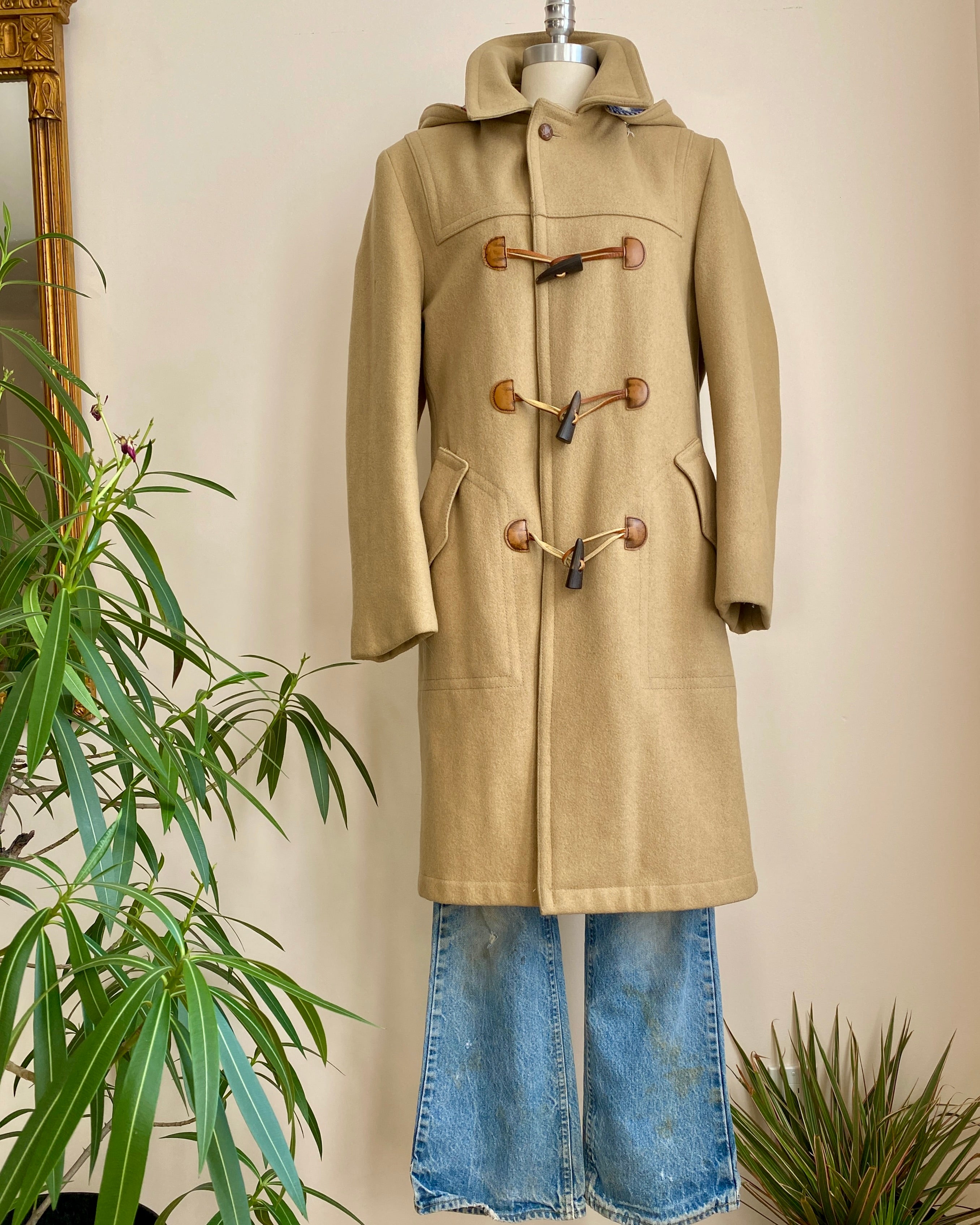 Vintage 1970s CROYDON Wool Tan Beige Duffle Coat With Toggles and Detachable Hood M