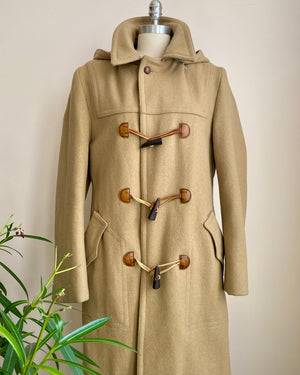 Vintage 1970s CROYDON Wool Tan Beige Duffle Coat With Toggles and Detachable Hood M