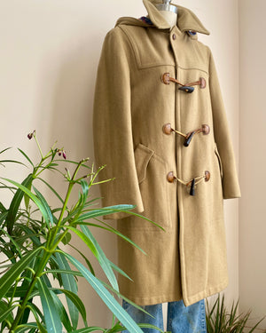Vintage 1970s CROYDON Wool Tan Beige Duffle Coat With Toggles and Detachable Hood M