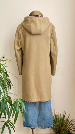 Vintage 1970s CROYDON Wool Tan Beige Duffle Coat With Toggles and Detachable Hood M