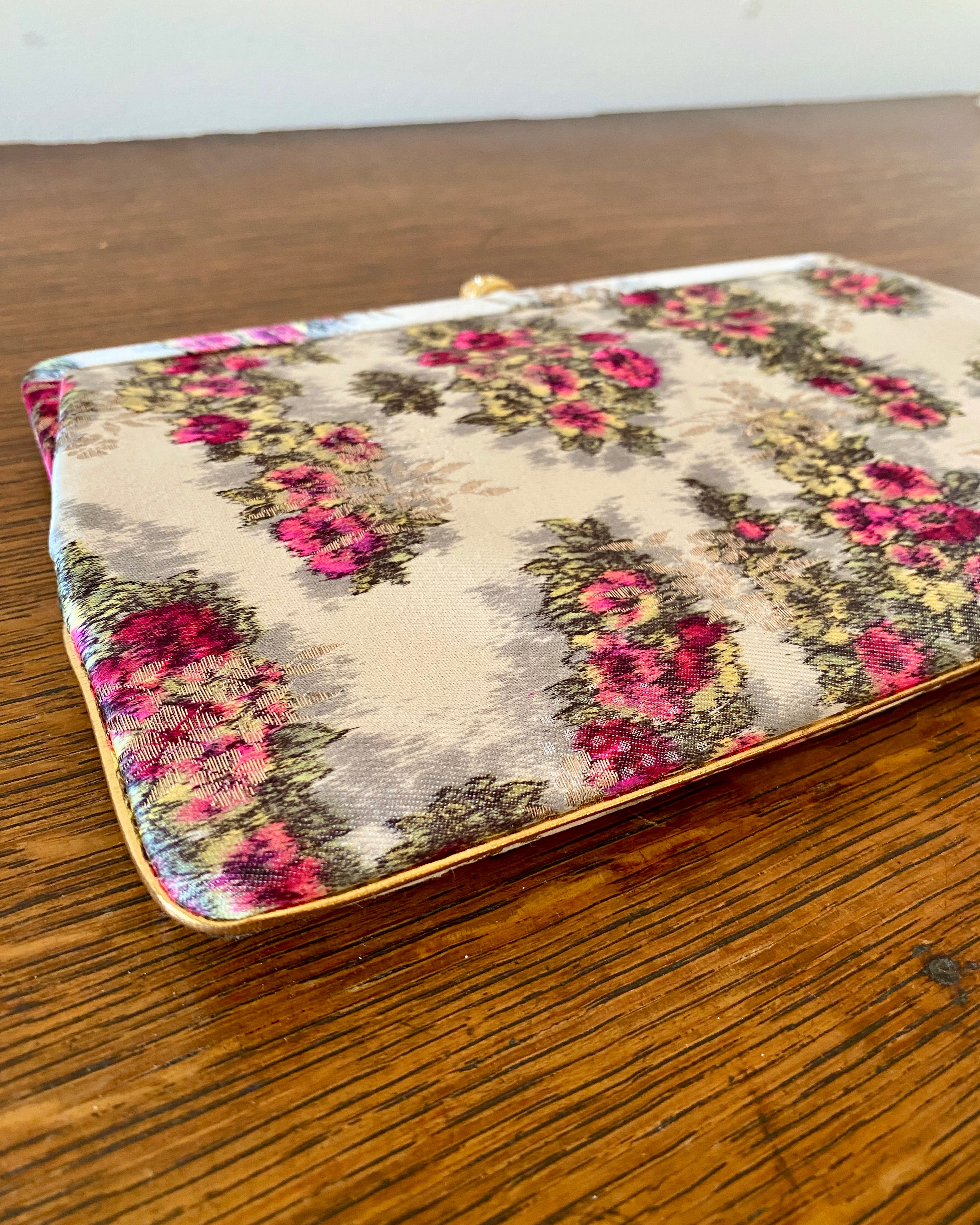 Vintage 1950s WALDMAN Floral Damask Silk Clutch Bag