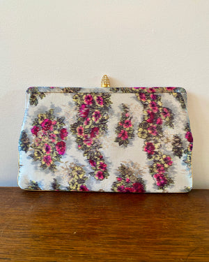 Vintage 1950s WALDMAN Floral Damask Silk Clutch Bag