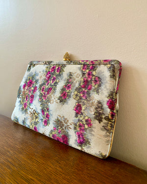 Vintage 1950s WALDMAN Floral Damask Silk Clutch Bag