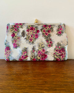 Vintage 1950s WALDMAN Floral Damask Silk Clutch Bag