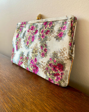 Vintage 1950s WALDMAN Floral Damask Silk Clutch Bag