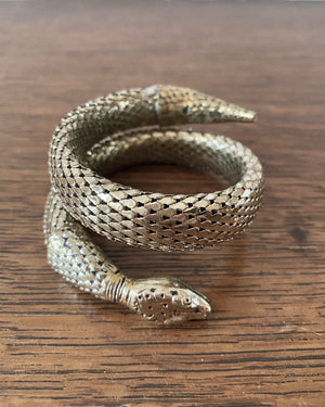 Vintage Whiting and Davis Signed Goldtone Double coil Snake Mesh Bracelet Cuff