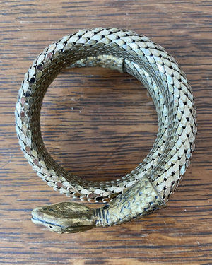 Vintage Whiting and Davis Signed Goldtone Double coil Snake Mesh Bracelet Cuff