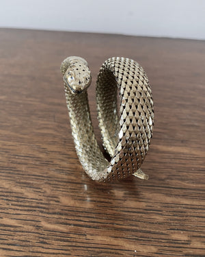 Vintage Whiting and Davis Signed Goldtone Double coil Snake Mesh Bracelet Cuff