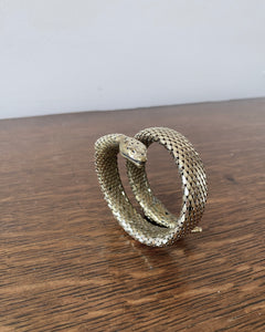 Vintage Whiting and Davis Signed Goldtone Double coil Snake Mesh Bracelet Cuff