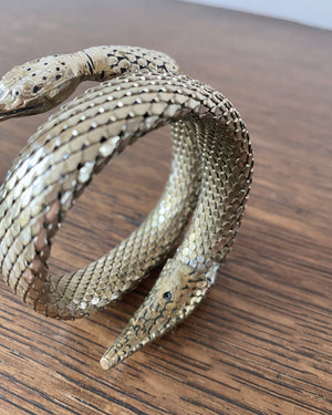 Vintage Whiting and Davis Signed Goldtone Double coil Snake Mesh Bracelet Cuff