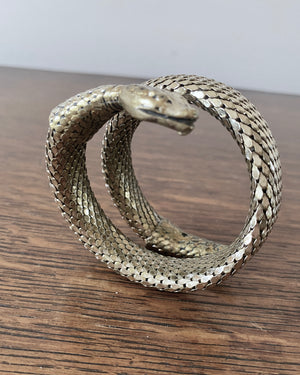 Vintage Whiting and Davis Signed Goldtone Double coil Snake Mesh Bracelet Cuff