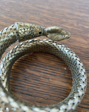 Vintage Whiting and Davis Signed Goldtone Double coil Snake Mesh Bracelet Cuff