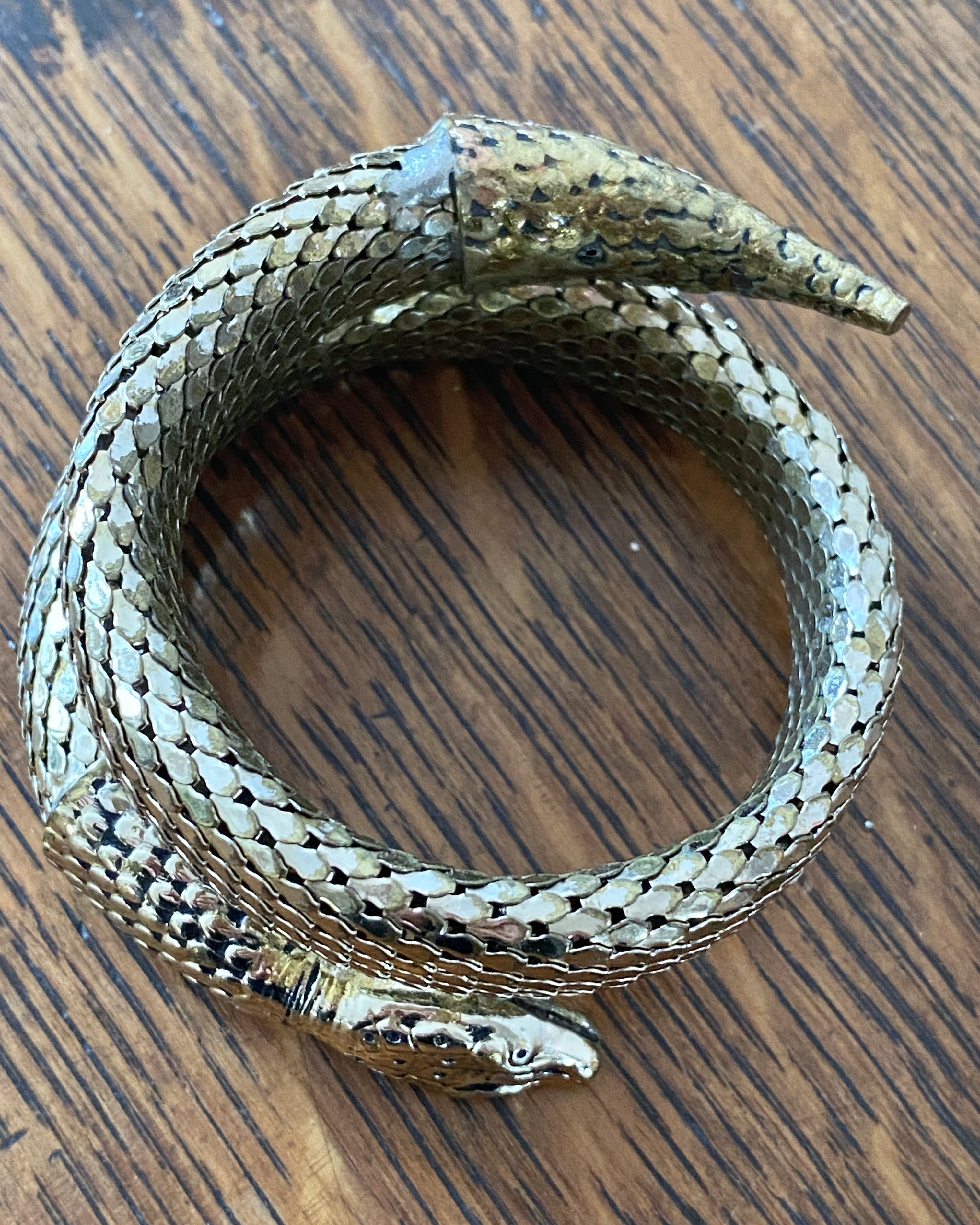 Vintage Whiting and Davis Signed Goldtone Double coil Snake Mesh Bracelet Cuff