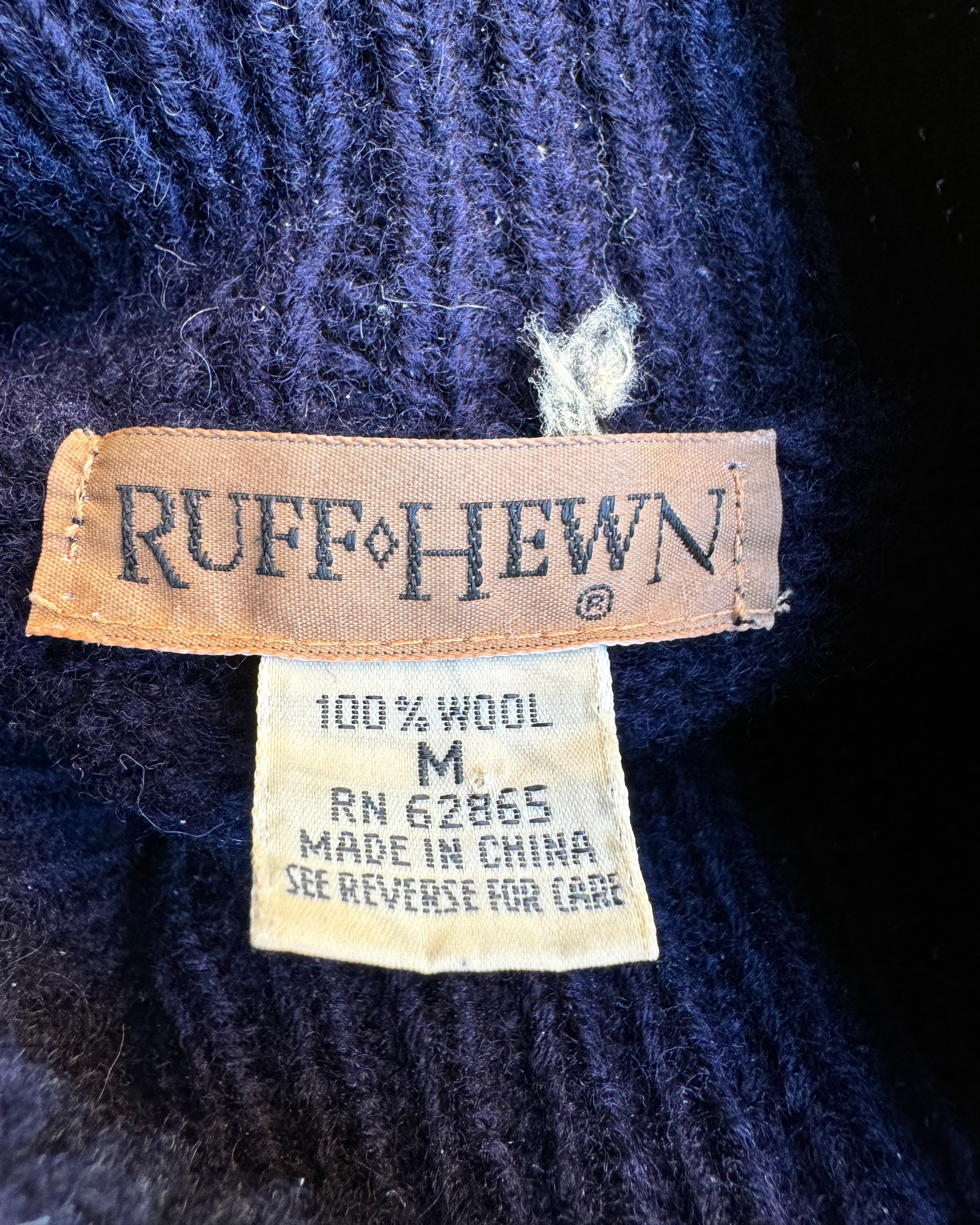 VINTAGE 1990s RUFF HEWN Navy Wool Pheasant Birds Mock Neck Sweater Jumper Pullover M
