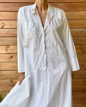 Antique Victorian White Cotton Long Chemise Night Shirt Dress M or L
