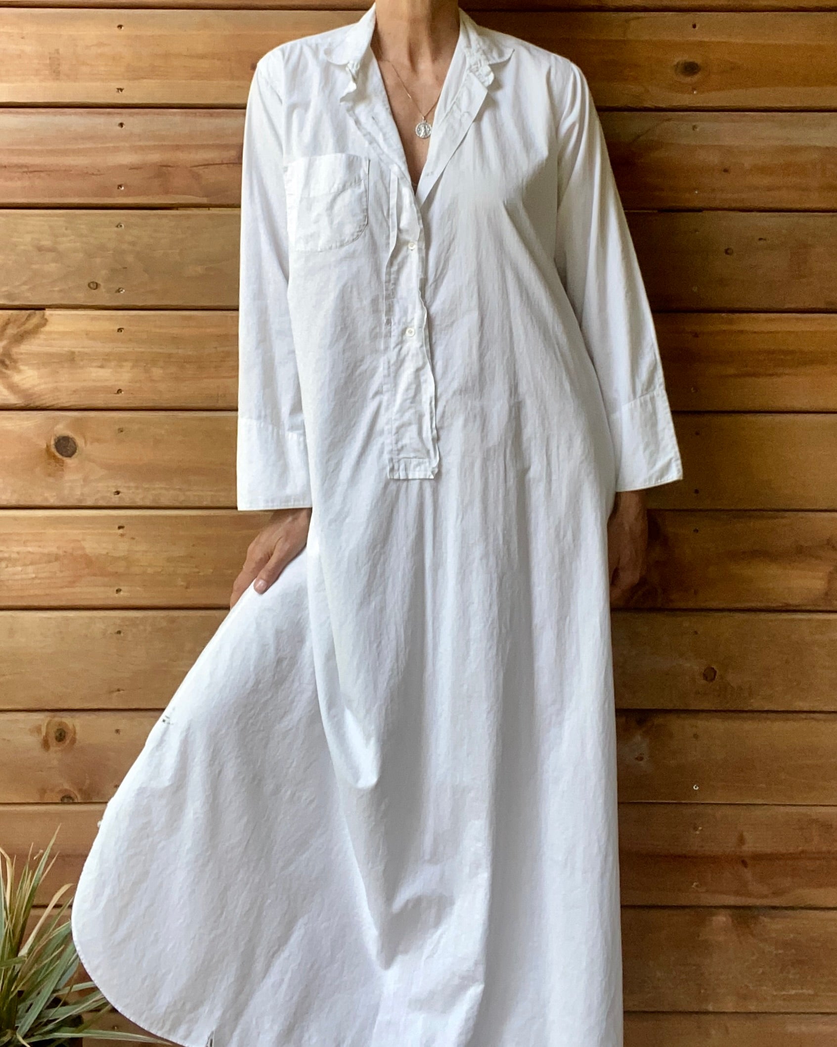 Antique Victorian White Cotton Long Chemise Night Shirt Dress M or L