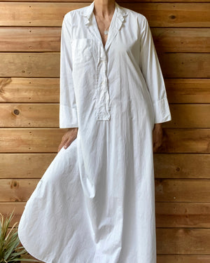 Antique Victorian White Cotton Long Chemise Night Shirt Dress M or L