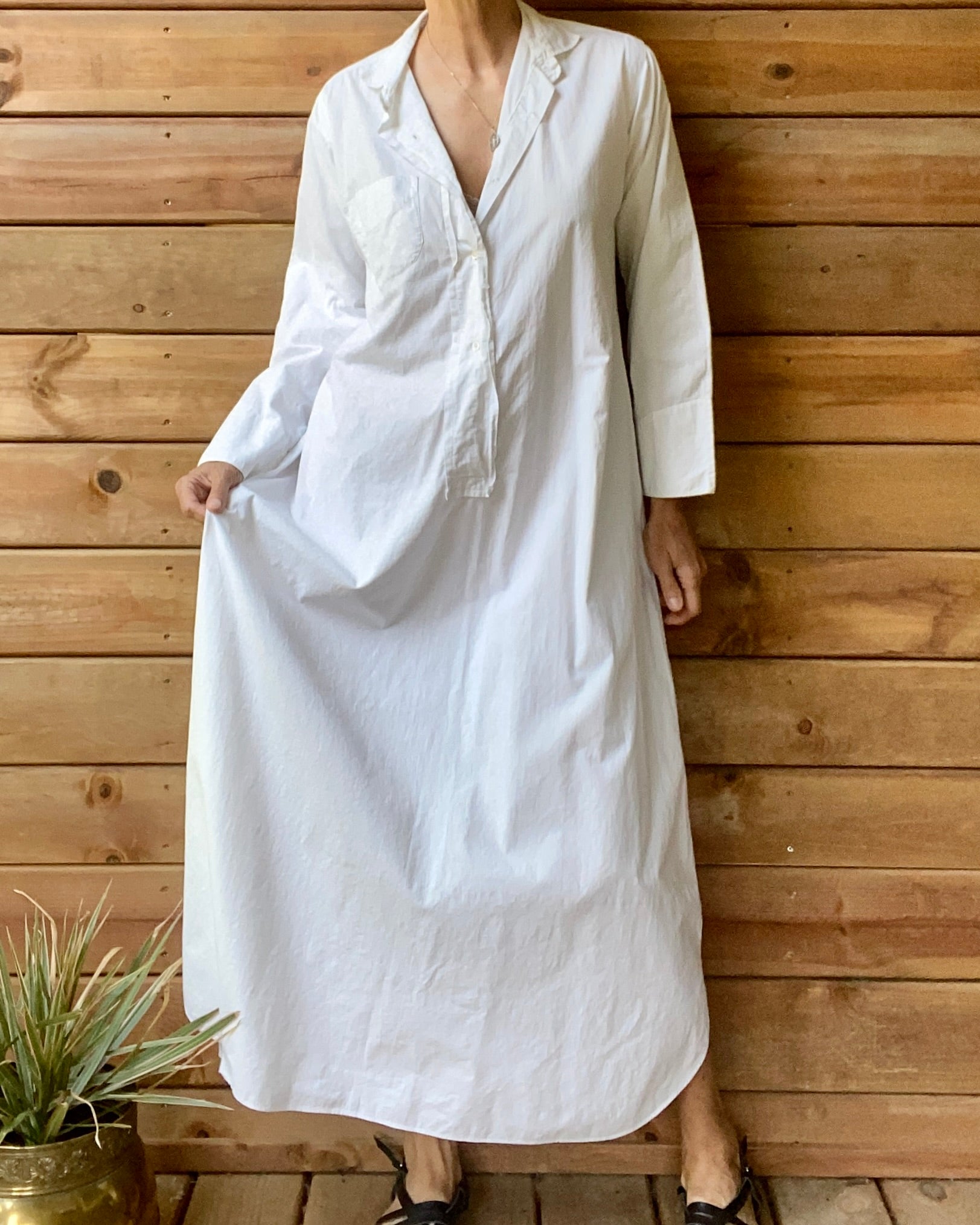 Antique Victorian White Cotton Long Chemise Night Shirt Dress M or L