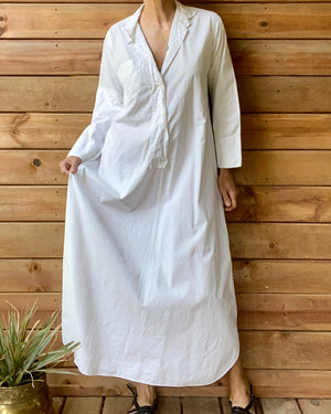 Antique Victorian White Cotton Long Chemise Night Shirt Dress M or L
