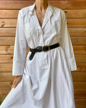 Antique Victorian White Cotton Long Chemise Night Shirt Dress M or L