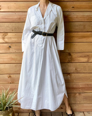 Antique Victorian White Cotton Long Chemise Night Shirt Dress M or L