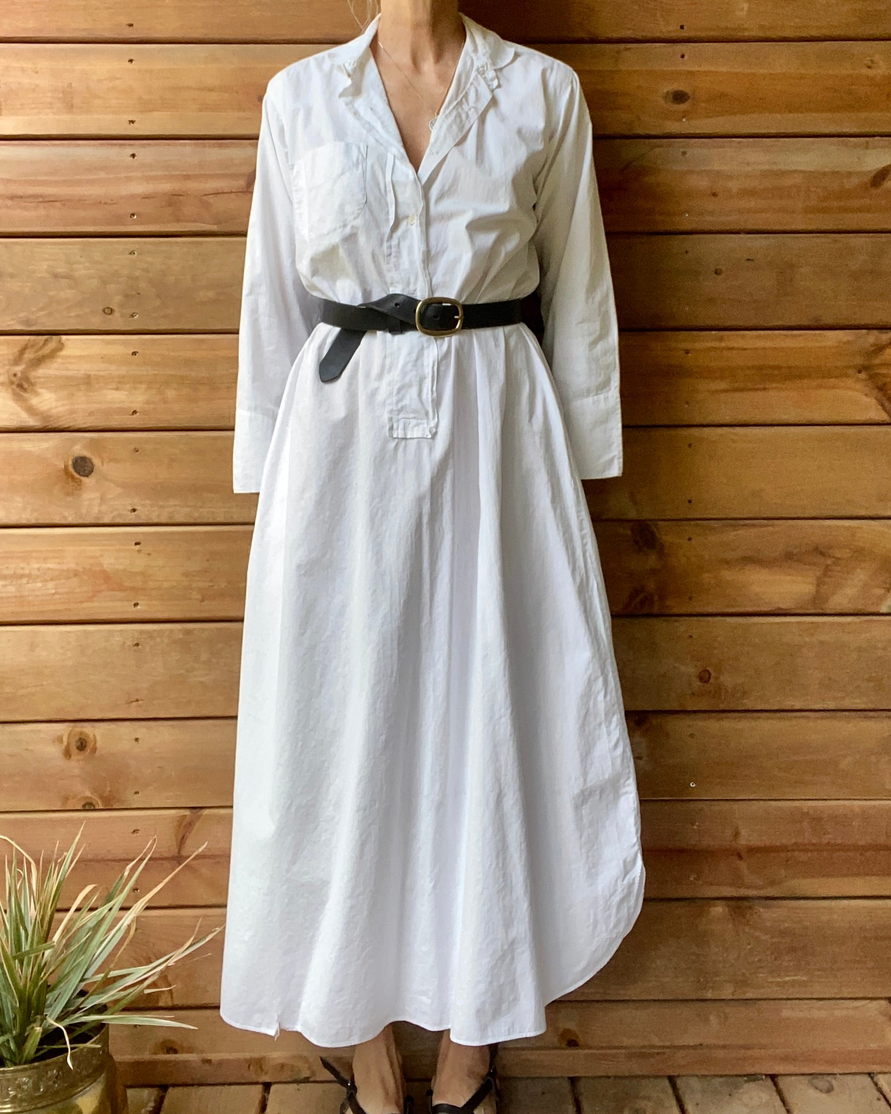 Antique Victorian White Cotton Long Chemise Night Shirt Dress M or L