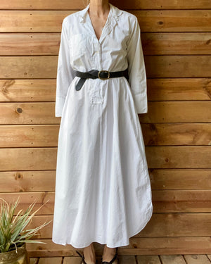Antique Victorian White Cotton Long Chemise Night Shirt Dress M or L